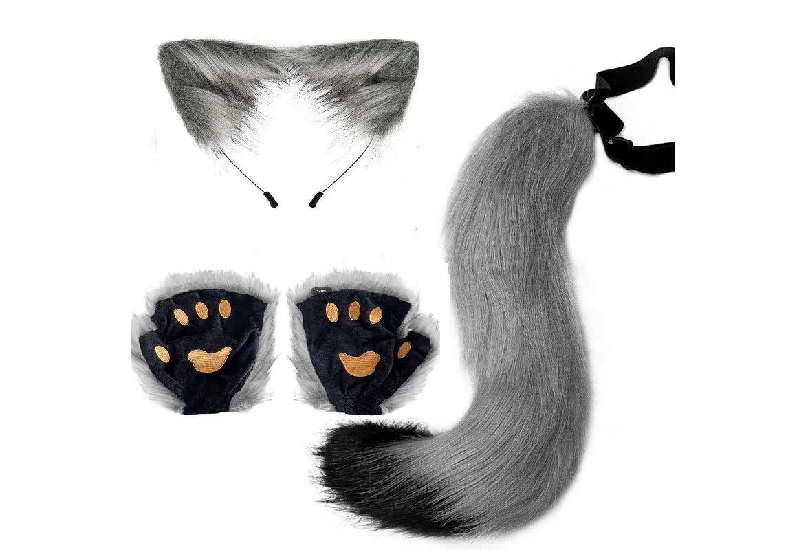 Halloween Fox Tail & Ears Set - Cosplay Costume with Paw Gloves - MANDOTOS