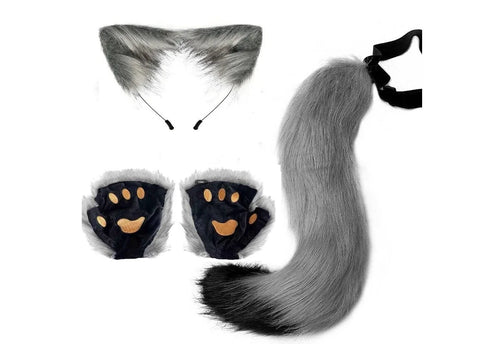 Halloween Fox Tail & Ears Set - Cosplay Costume with Paw Gloves - MANDOTOS