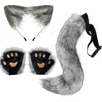 Mandotos Halloween fox tail and ears cosplay set with paw gloves, featuring realistic fox costume accessories for Halloween or dress-up.