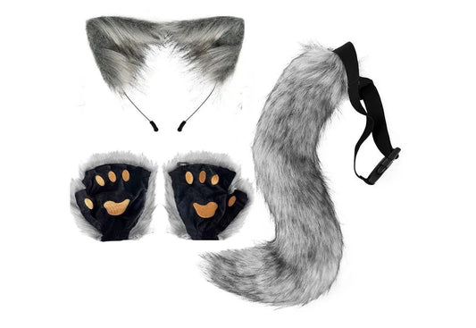 Halloween Fox Tail & Ears Set - Cosplay Costume with Paw Gloves - MANDOTOS