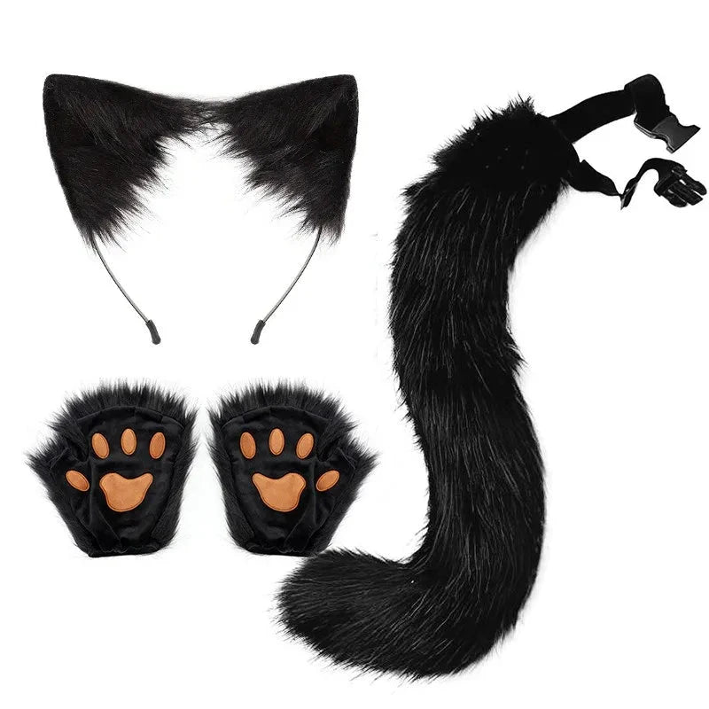 Halloween Fox Tail & Ears Set - Cosplay Costume with Paw Gloves - MANDOTOS