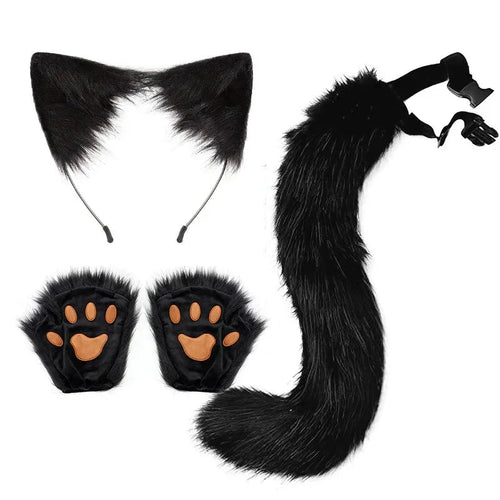 Halloween Fox Tail & Ears Set - Cosplay Costume with Paw Gloves - MANDOTOS