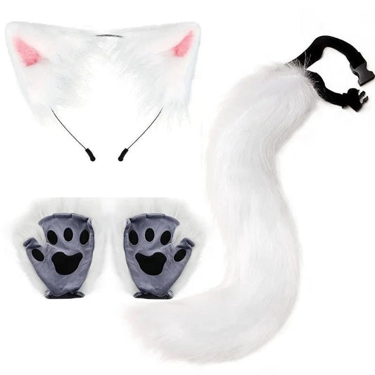 Halloween Fox Tail & Ears Set - Cosplay Costume with Paw Gloves - MANDOTOS