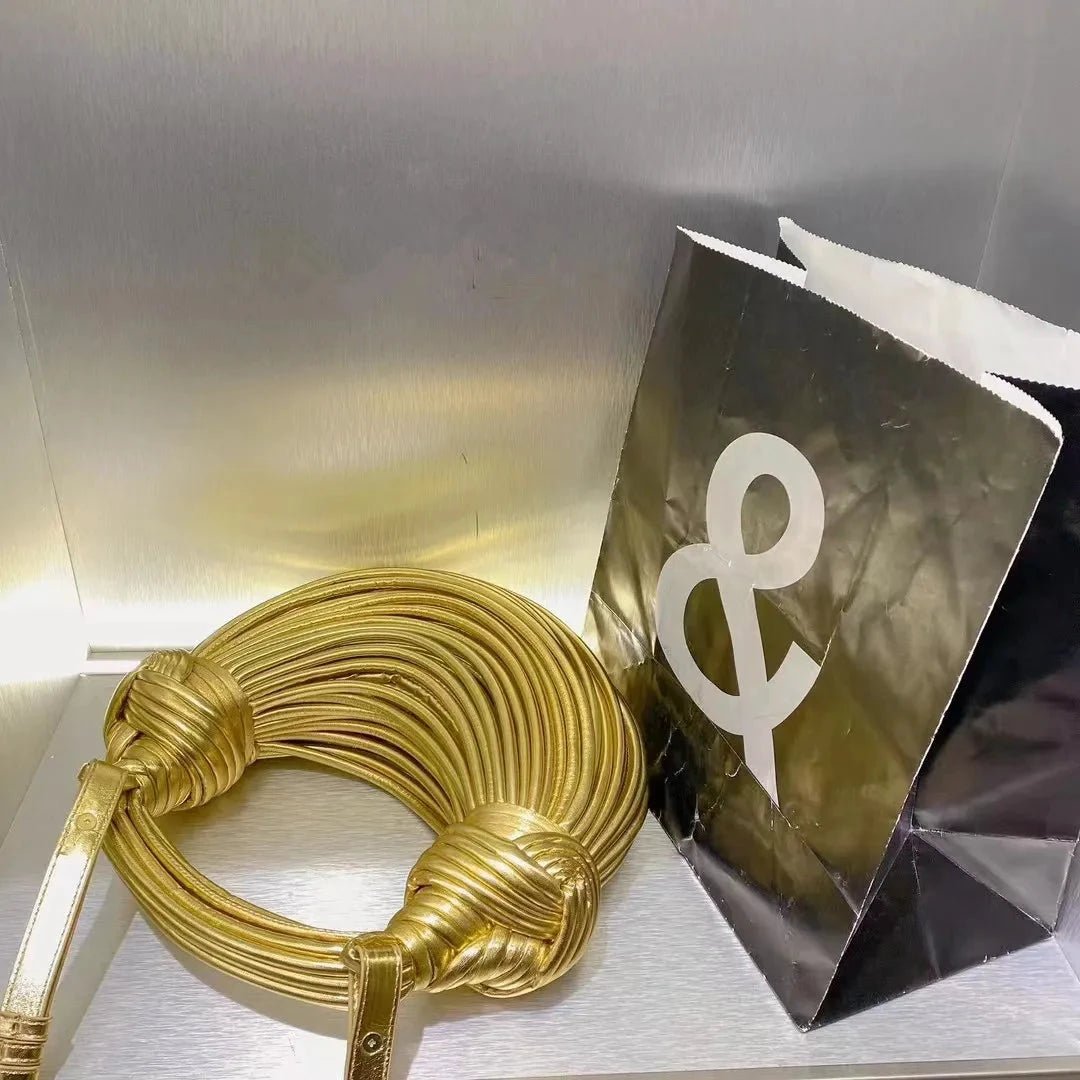 Handbags for Women 2025 New in Gold Luxury Designer Brand Handwoven Noodle Bags Rope Knotted Pulled Hobo Silver Evening Clutch - MANDOTOS