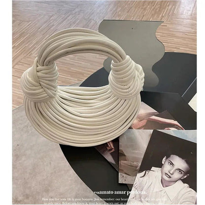 Handbags for Women 2025 New in Gold Luxury Designer Brand Handwoven Noodle Bags Rope Knotted Pulled Hobo Silver Evening Clutch - MANDOTOS