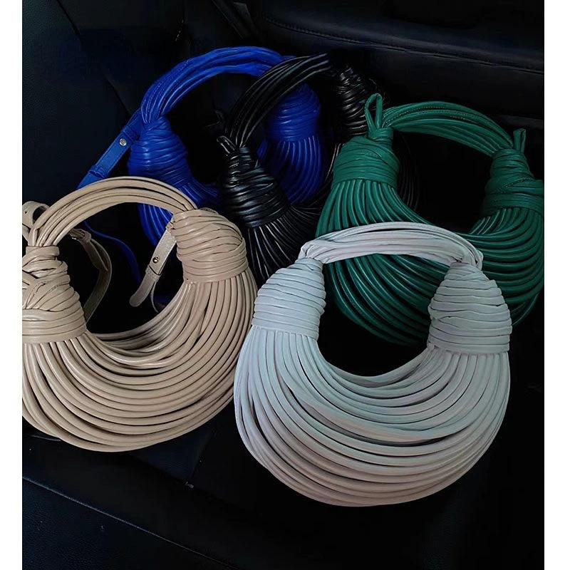Handbags for Women 2025 New in Gold Luxury Designer Brand Handwoven Noodle Bags Rope Knotted Pulled Hobo Silver Evening Clutch - MANDOTOS