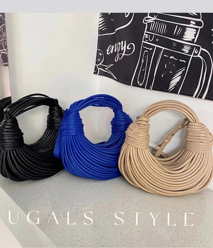 Handbags for Women 2025 New in Gold Luxury Designer Brand Handwoven Noodle Bags Rope Knotted Pulled Hobo Silver Evening Clutch - MANDOTOS