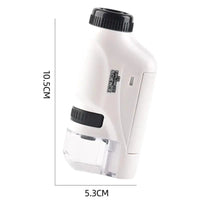 Mandotos handheld microscope kit with adjustable focus and LED light for detailed close-up viewing of small objects.