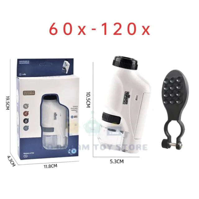 Mandotos handheld microscope kit with adjustable focus, carrying case, and accessories for scientific exploration and viewing small objects.