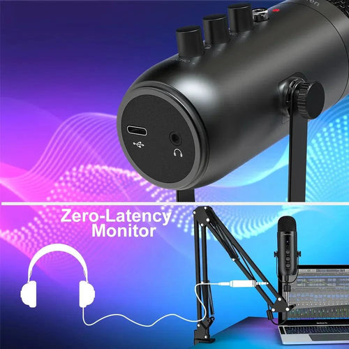 Mandotos Haomuren USB streaming podcast microphone kit with adjustable microphone, pop filter, and stand for high-quality audio recording.
