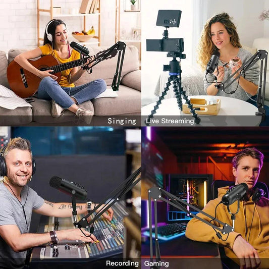 Mandotos Haomuren USB streaming podcast microphone kit with adjustable arm and pop filter for professional audio recording.