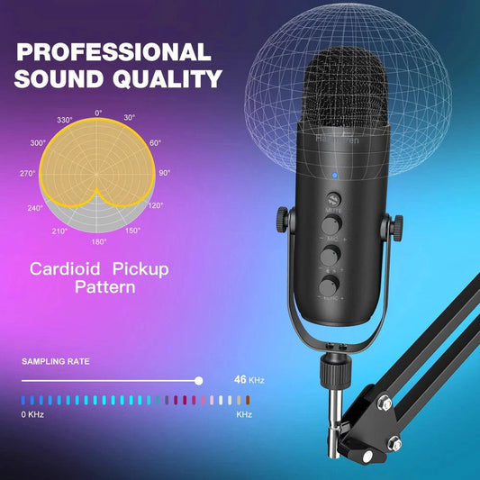 Mandotos Haomuren USB streaming podcast microphone kit with adjustable microphone, pop filter, and audio interface for high-quality audio.