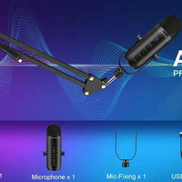 Mandotos Haomuren USB streaming podcast microphone kit with adjustable arm and pop filter for high-quality audio recording.