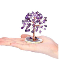 Mandotos Harmony Energy Feng Shui Trees in a decorative display with lush green foliage and natural wooden trunks.