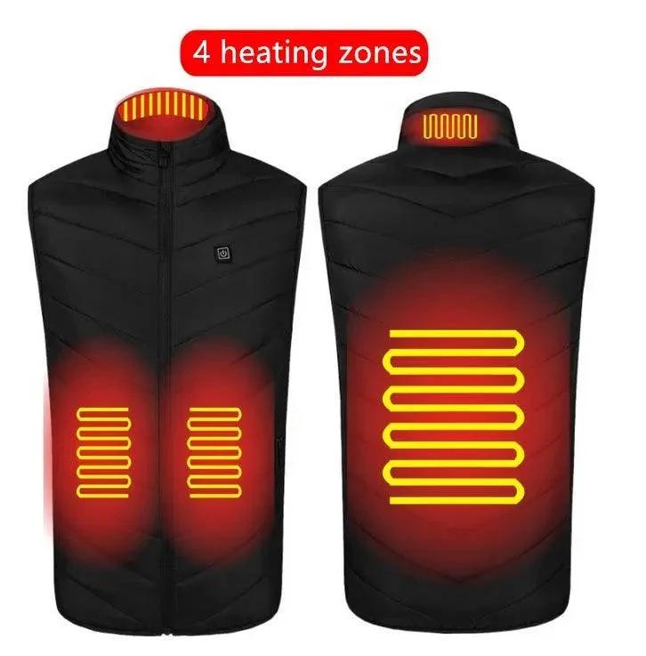 Mandotos heated vest, washable USB charging electric winter clothing, front view showing zipper and cozy fit.