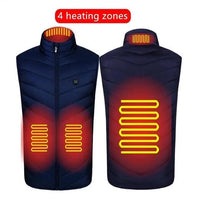 Mandotos heated washable USB charging electric winter vest worn outdoors, showing the vest's design and heating elements.