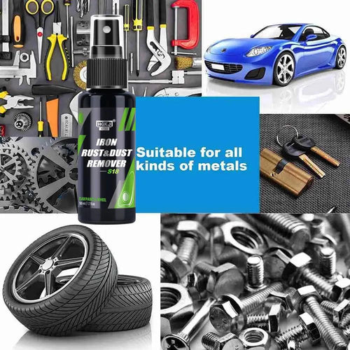Mandotos HGKJ car paint and wheel iron particles powder cleaner spray removing rust and dust from metal surfaces and auto rims.