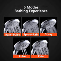 Mandotos high-pressure 5-mode handheld shower head with hose, featuring adjustable spray settings for a customizable shower experience.