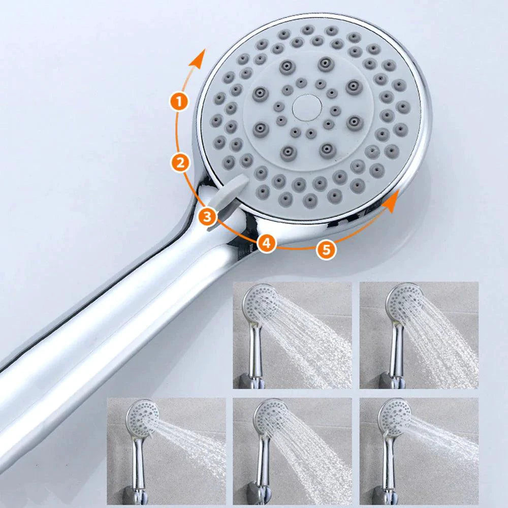 Mandotos high-pressure handheld shower with hose showing multiple spray modes and sleek design for bathroom use.
