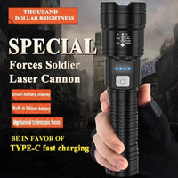 High Strong Power Led Flashlights 2000LM Tactical Torch with Display Light USB Charging Camping Fishing Emergency Zoom Lantern MANDOTOS