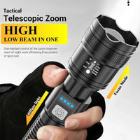 High Strong Power Led Flashlights 2000LM Tactical Torch with Display Light USB Charging Camping Fishing Emergency Zoom Lantern MANDOTOS