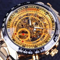 Mandotos hollow automatic mechanical watch with visible intricate gears and sleek design on a black leather strap.