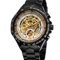 Mandotos hollow automatic mechanical watch with a sleek dial and visible movement, showcasing elegant craftsmanship.