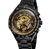 Mandotos hollow automatic mechanical watch with a sleek design and visible inner mechanics, showcasing craftsmanship and style.