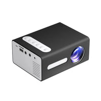 MANDOTOS Home Office T300 Mini Projector displaying HD 1080P image on a wall, compact design for portable projection.