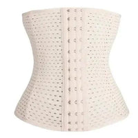 Mandotos Hot Waist Trainer Corset showing a black, high-compression waist cincher with adjustable straps and hook-and-eye closures.
