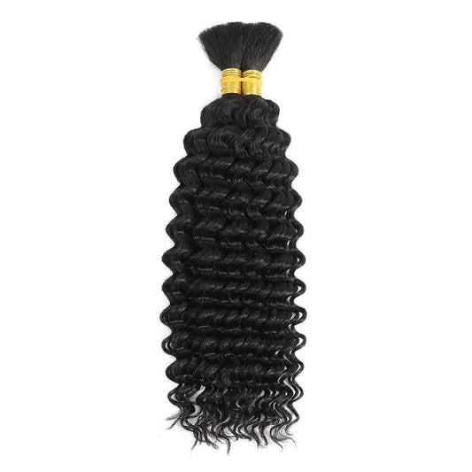 Mandotos deep wave human braiding hair bulk, 100g curly human hair extensions for boho braids, no weft, suitable for styling.