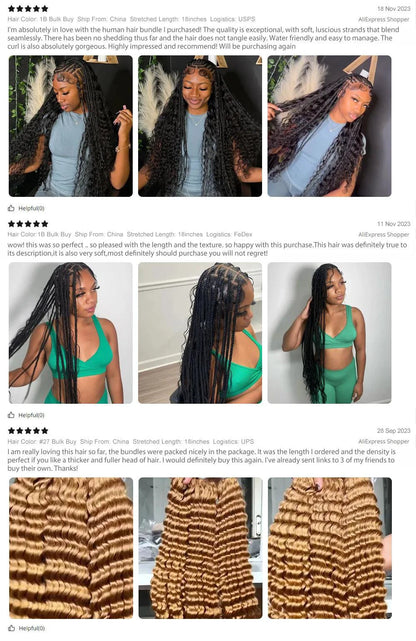 Human Braiding Hair 1 Bundle 20 Inch Human Hair Bundles for Braiding Highlight P4/27 Color Deep Wave Bulk Human Hair Bundles - MANDOTOS