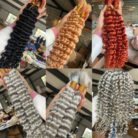 Human hair 20-inch deep wave braiding bundle with P4/27 highlights by MANDOTOS for stylish, vibrant hair extensions.