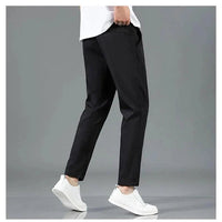 Mandotos Ice Silk men's summer casual pants in black and gray, with elastic waist, breathable fabric, straight-leg design.
