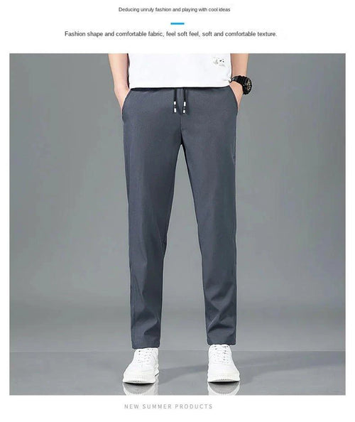 Ice Silk Men's Pants 2025 Summer New Black Gray Thin Business Casual Pants Outdoor Elastic Breathable Straight Leg Sweatpants - MANDOTOS