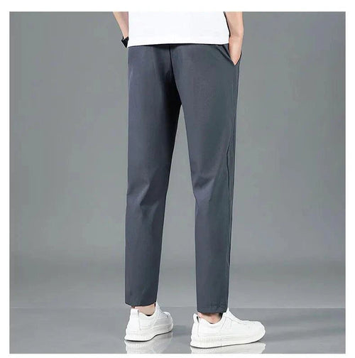 Ice Silk Men's Pants 2025 Summer New Black Gray Thin Business Casual Pants Outdoor Elastic Breathable Straight Leg Sweatpants - MANDOTOS
