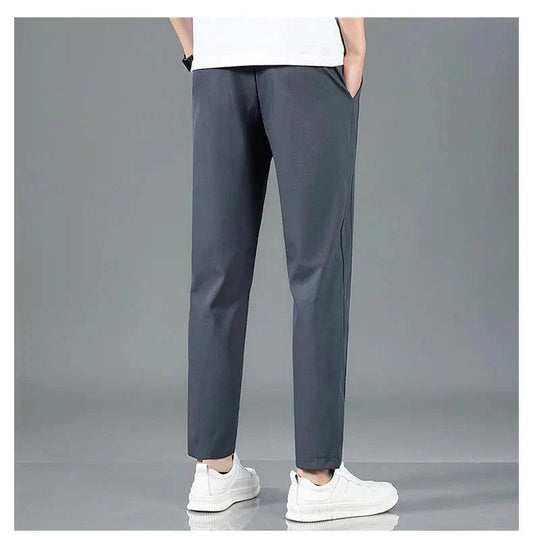 Ice Silk Men's Pants 2025 Summer New Black Gray Thin Business Casual Pants Outdoor Elastic Breathable Straight Leg Sweatpants - MANDOTOS