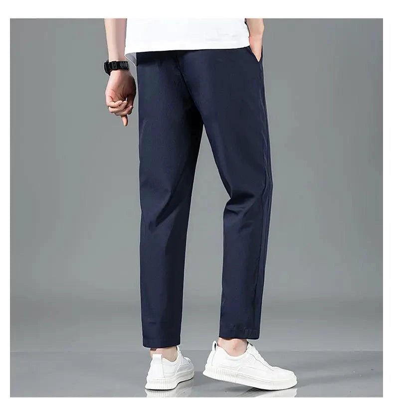 Ice Silk Men's Pants 2025 Summer New Black Gray Thin Business Casual Pants Outdoor Elastic Breathable Straight Leg Sweatpants - MANDOTOS