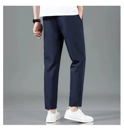 Ice Silk Men's Pants 2025 Summer New Black Gray Thin Business Casual Pants Outdoor Elastic Breathable Straight Leg Sweatpants - MANDOTOS