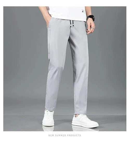 Ice Silk Men's Pants 2025 Summer New Black Gray Thin Business Casual Pants Outdoor Elastic Breathable Straight Leg Sweatpants - MANDOTOS