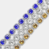 Mandotos Illumina tennis chain with clustered stones and radiant embellishments, showcasing elegant jewelry design.