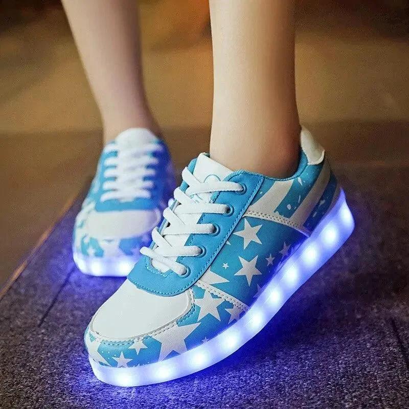 Mandotos LED light-up sneakers with glowing soles, stylish design, perfect for adding sparkle and fun to every step.
