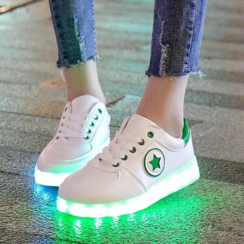 Mandotos LED light-up sneakers with sparkling soles, designed for bright, stylish steps and eye-catching illumination.