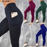 1PC Plus Size Pocket Yoga Pants Women Solid Fitness Sports Leggings High Waist Elastic Gym Tights Female Running Trousers XXXL - Mandotos International