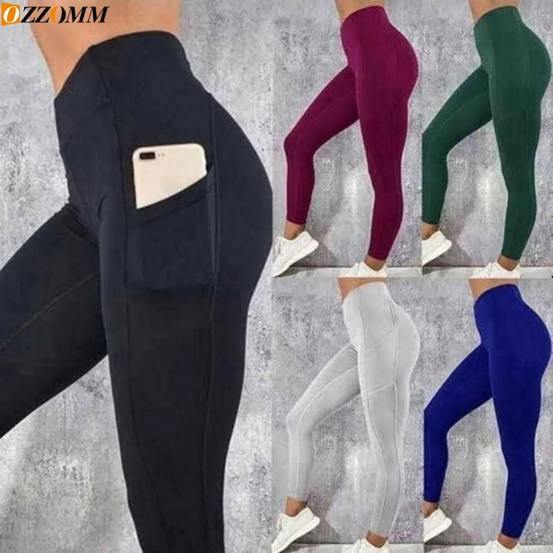 1PC Plus Size Pocket Yoga Pants Women Solid Fitness Sports Leggings High Waist Elastic Gym Tights Female Running Trousers XXXL - Mandotos International