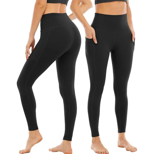 1PC Plus Size Pocket Yoga Pants Women Solid Fitness Sports Leggings High Waist Elastic Gym Tights Female Running Trousers XXXL - Mandotos International