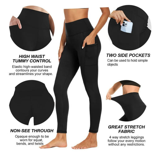 1PC Plus Size Pocket Yoga Pants Women Solid Fitness Sports Leggings High Waist Elastic Gym Tights Female Running Trousers XXXL - Mandotos International