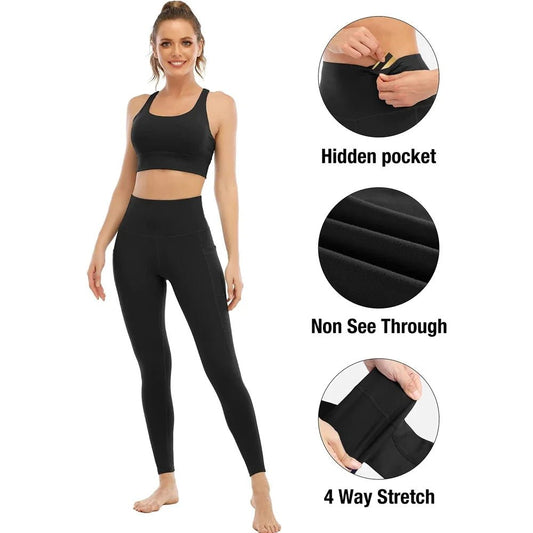 1PC Plus Size Pocket Yoga Pants Women Solid Fitness Sports Leggings High Waist Elastic Gym Tights Female Running Trousers XXXL - Mandotos International
