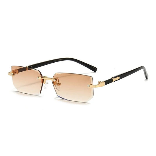 Rimless Y2K rectangle glasses with retro gradient lenses, UV400 protection, suitable for women and men, trendy frameless eyewear.
