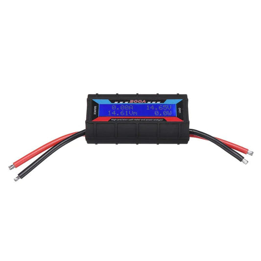 Mandotos International 200A DC LCD Power Analyzer measuring RC batteries and solar power with digital display